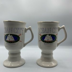 2 ocean city Maryland  fancy goblet style gauty coffee mug tea ceramic cup